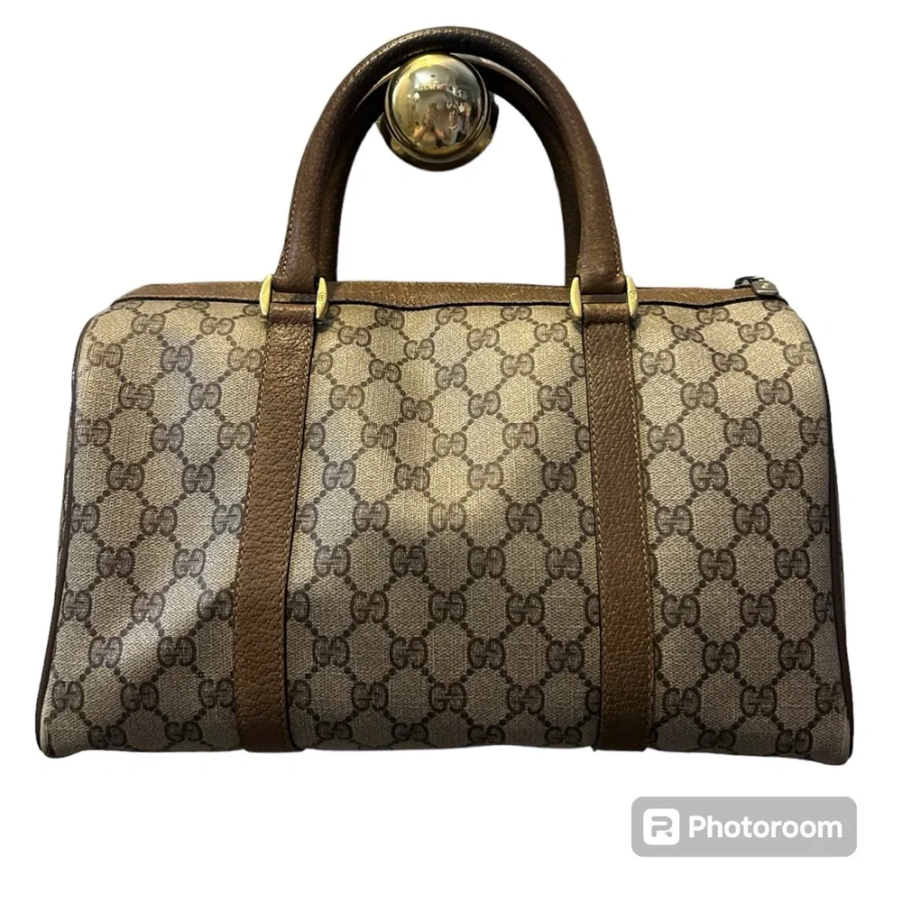 Gucci Authentic Vintage GG Logo Canvas Sherry Line Boston Doctor Bag